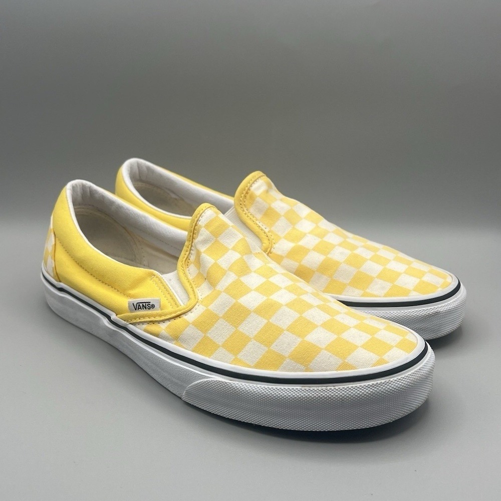 Vans Classic Slip On Yellow White Checkerboard Shoes - Men's Size 9.5 USED